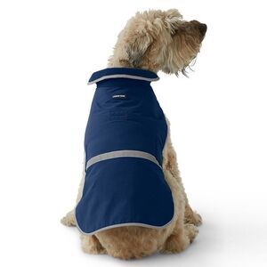 Land’s End Dog Coat solid squall adjust waterproof Navy gray reflective stripe M